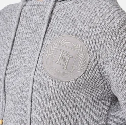 Pullover in viscosa mouliné con cappuccio e patch logo