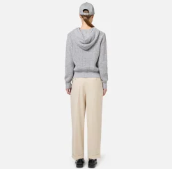 Pullover in viscosa mouliné con cappuccio e patch logo