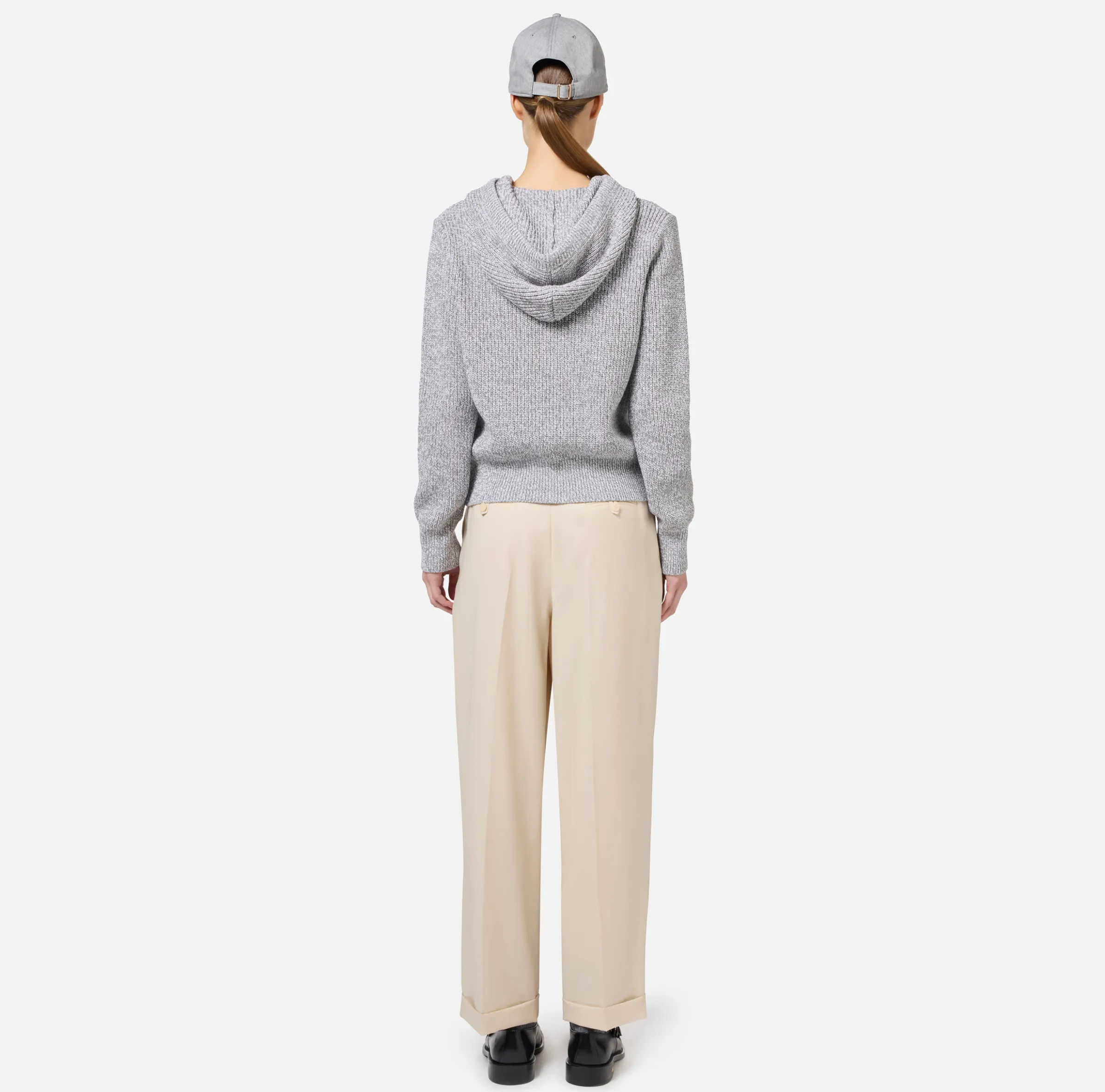 Pullover in viscosa mouliné con cappuccio e patch logo