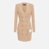 Robe manteau doppiopetto in lana mouliné con patch logo