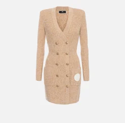 Robe manteau doppiopetto in lana mouliné con patch logo