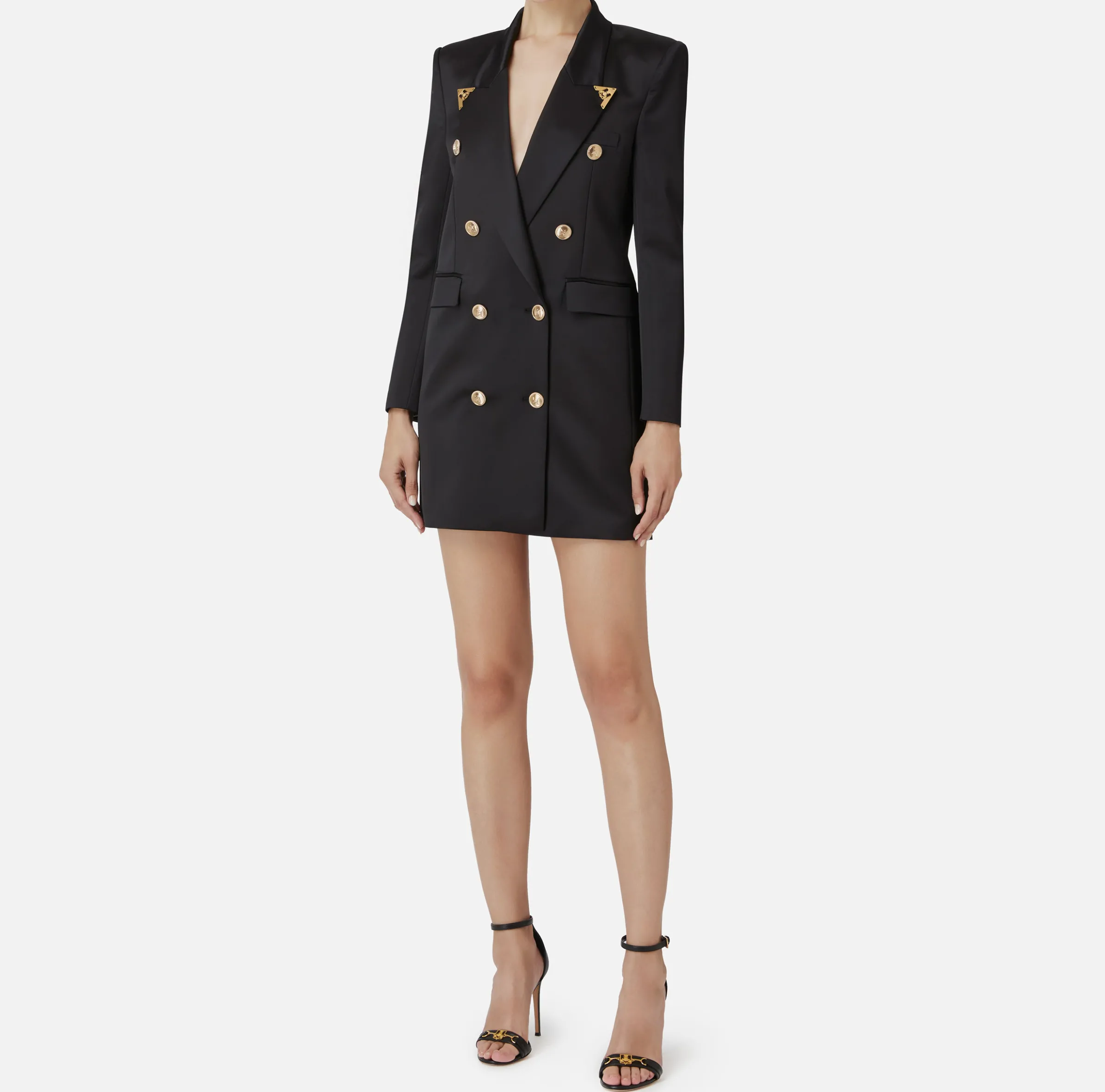 Robe manteau doppiopetto in fresco di lana con puntali