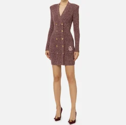 Robe manteau doppiopetto in lana mouliné con patch logo