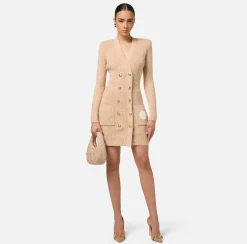 Robe manteau doppiopetto in lana mouliné con patch logo