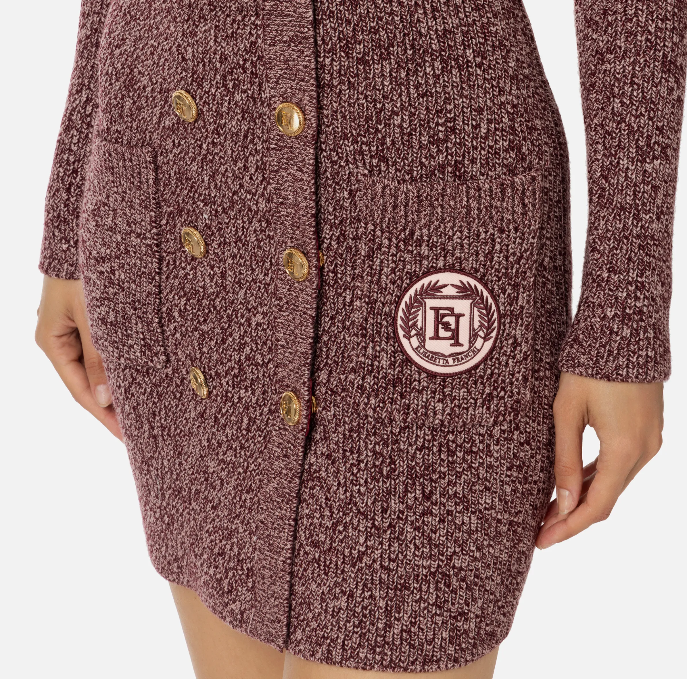 Robe manteau doppiopetto in lana mouliné con patch logo