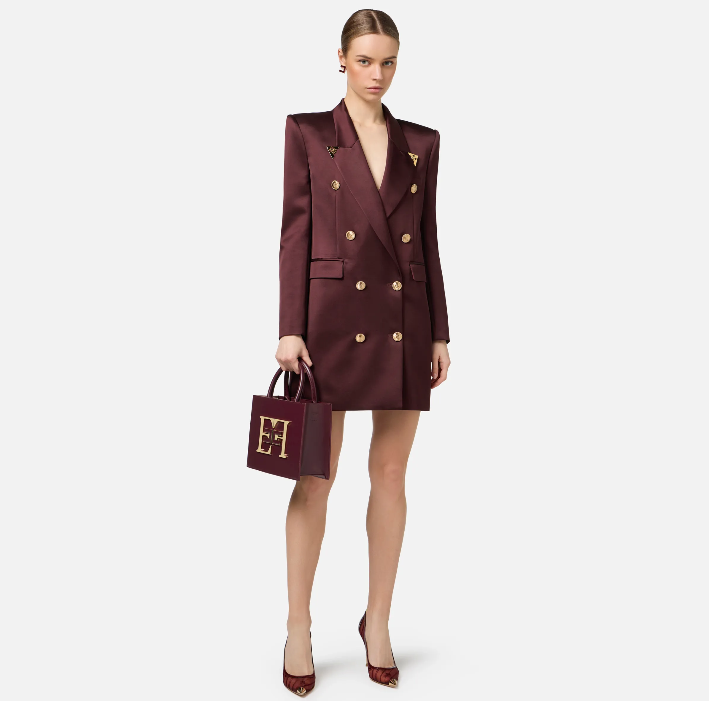 Robe manteau doppiopetto in fresco di lana con puntali