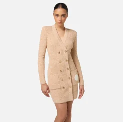 Robe manteau doppiopetto in lana mouliné con patch logo