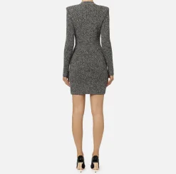 Robe manteau doppiopetto in lana mouliné con patch logo