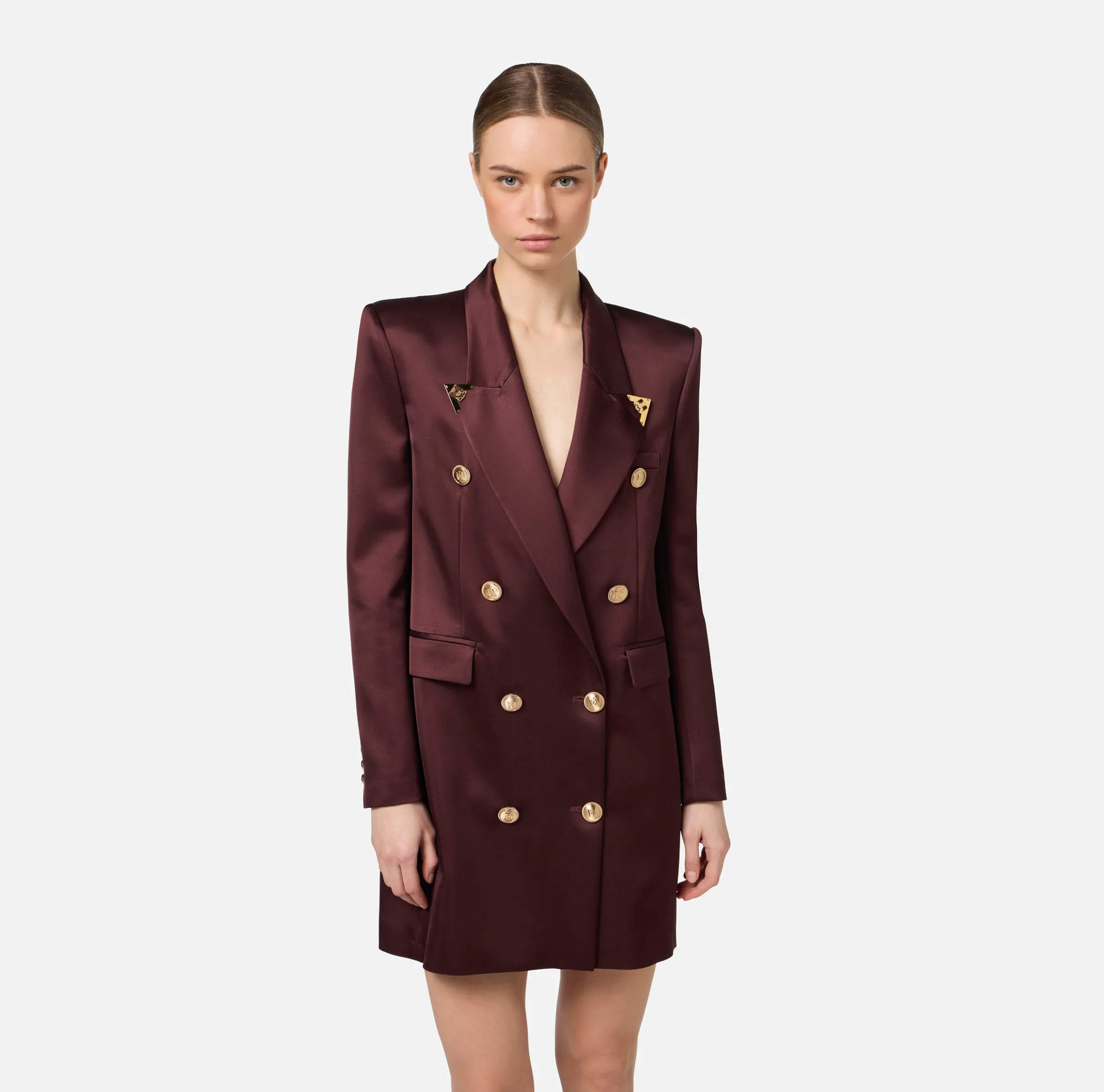 Robe manteau doppiopetto in fresco di lana con puntali
