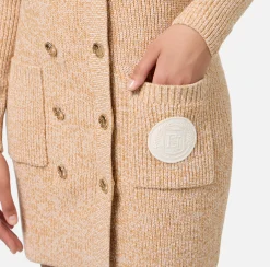 Robe manteau doppiopetto in lana mouliné con patch logo