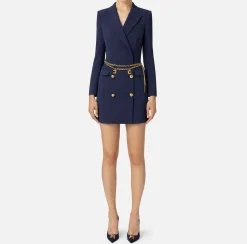 Robe manteau in crêpe stretch con cintura