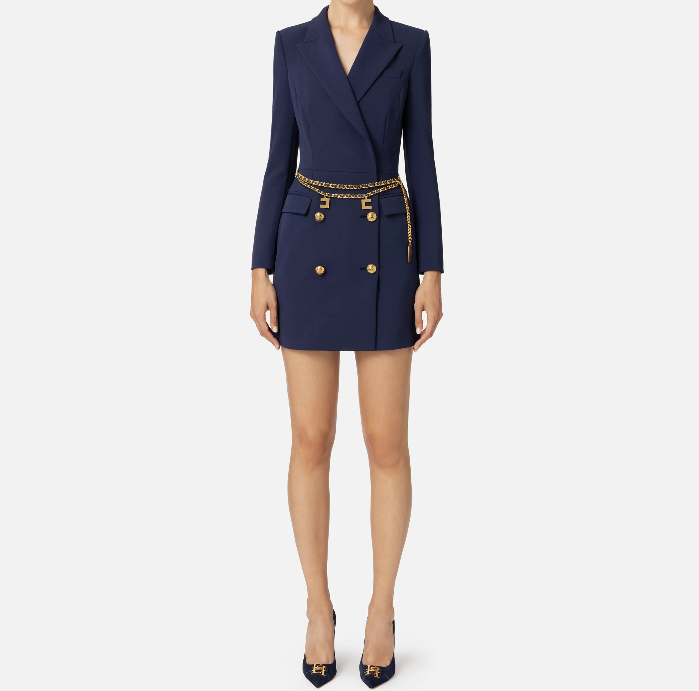 Robe manteau in crêpe stretch con cintura