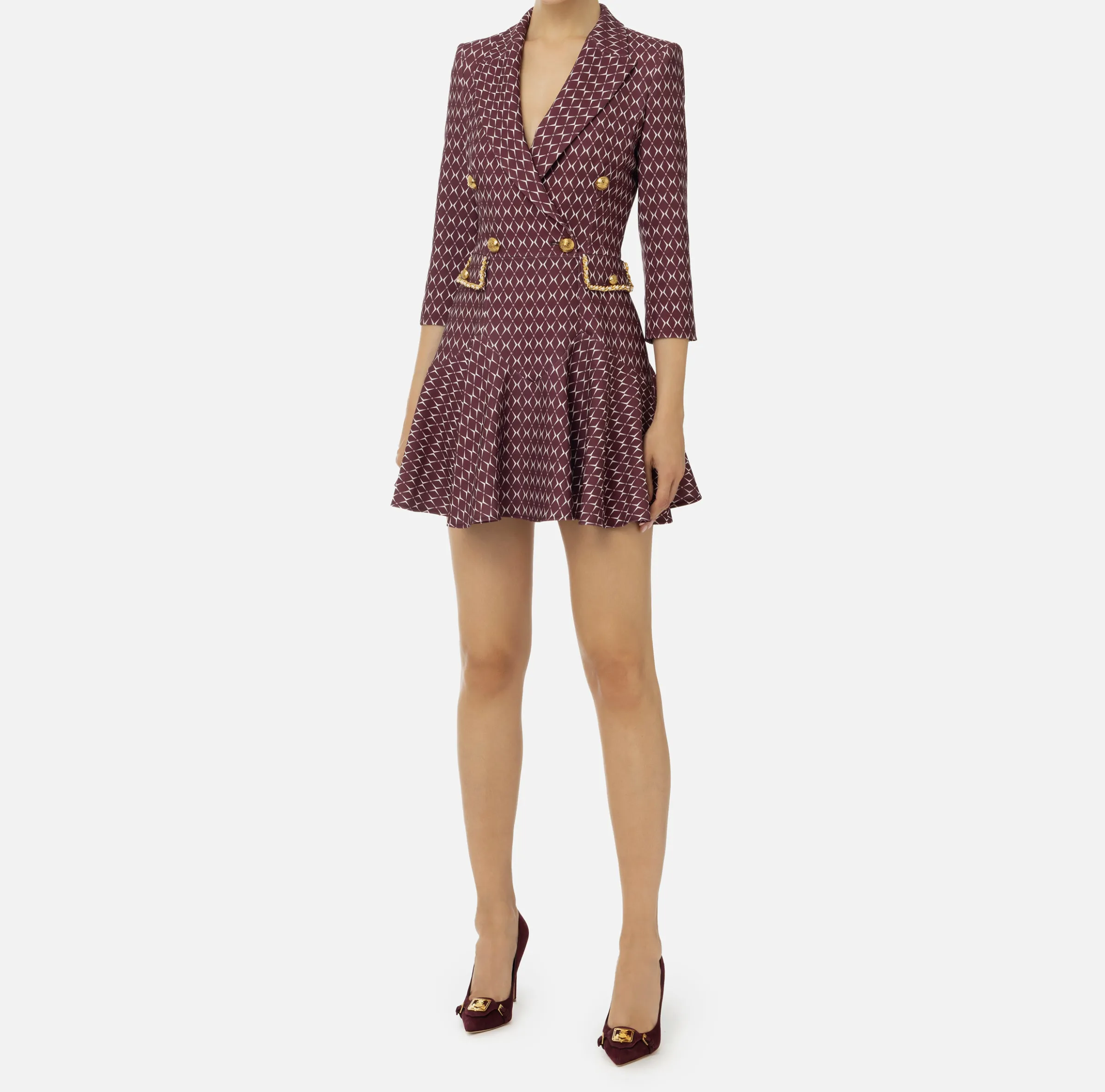 Robe manteau in crêpe stretch stampa rombo con catena