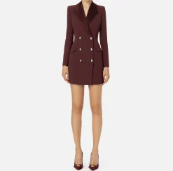 Robe manteau in crêpe stretch con revers in raso