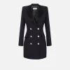 Robe manteau in crêpe stretch con revers in raso
