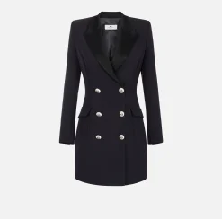 Robe manteau in crêpe stretch con revers in raso