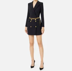 Robe manteau in crêpe stretch con cintura