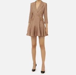 Robe manteau in crêpe stretch stampa rombo con catena