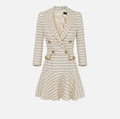 Robe manteau in crêpe stretch stampa rombo con catena