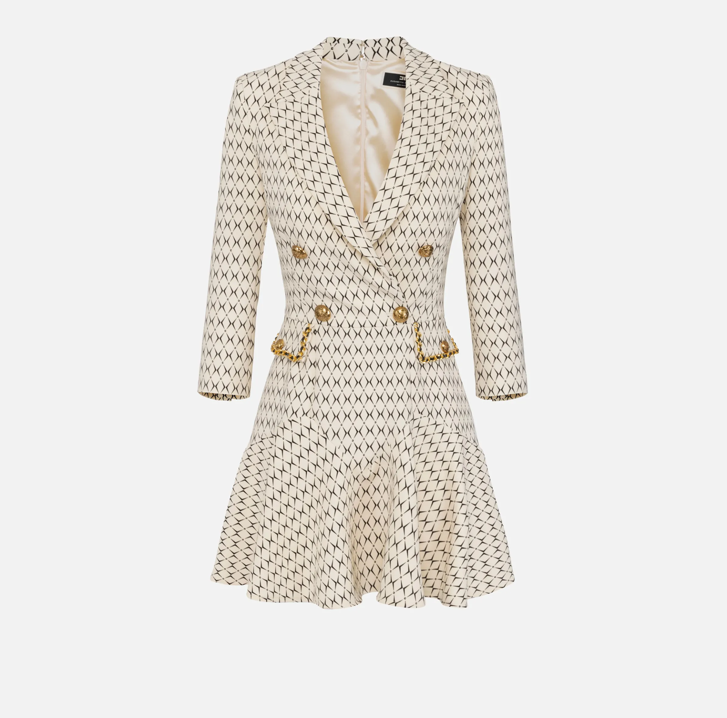 Robe manteau in crêpe stretch stampa rombo con catena