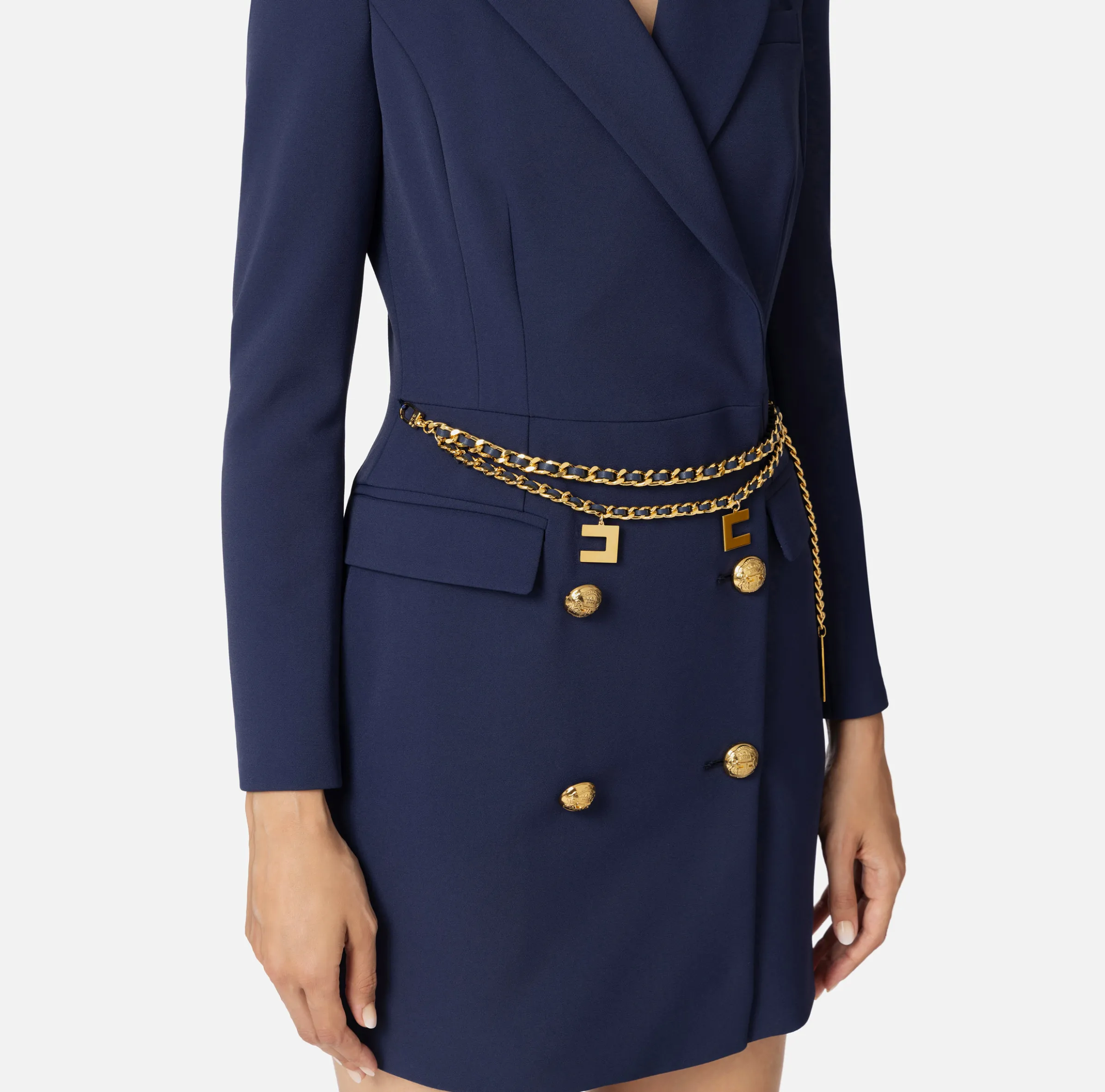 Robe manteau in crêpe stretch con cintura