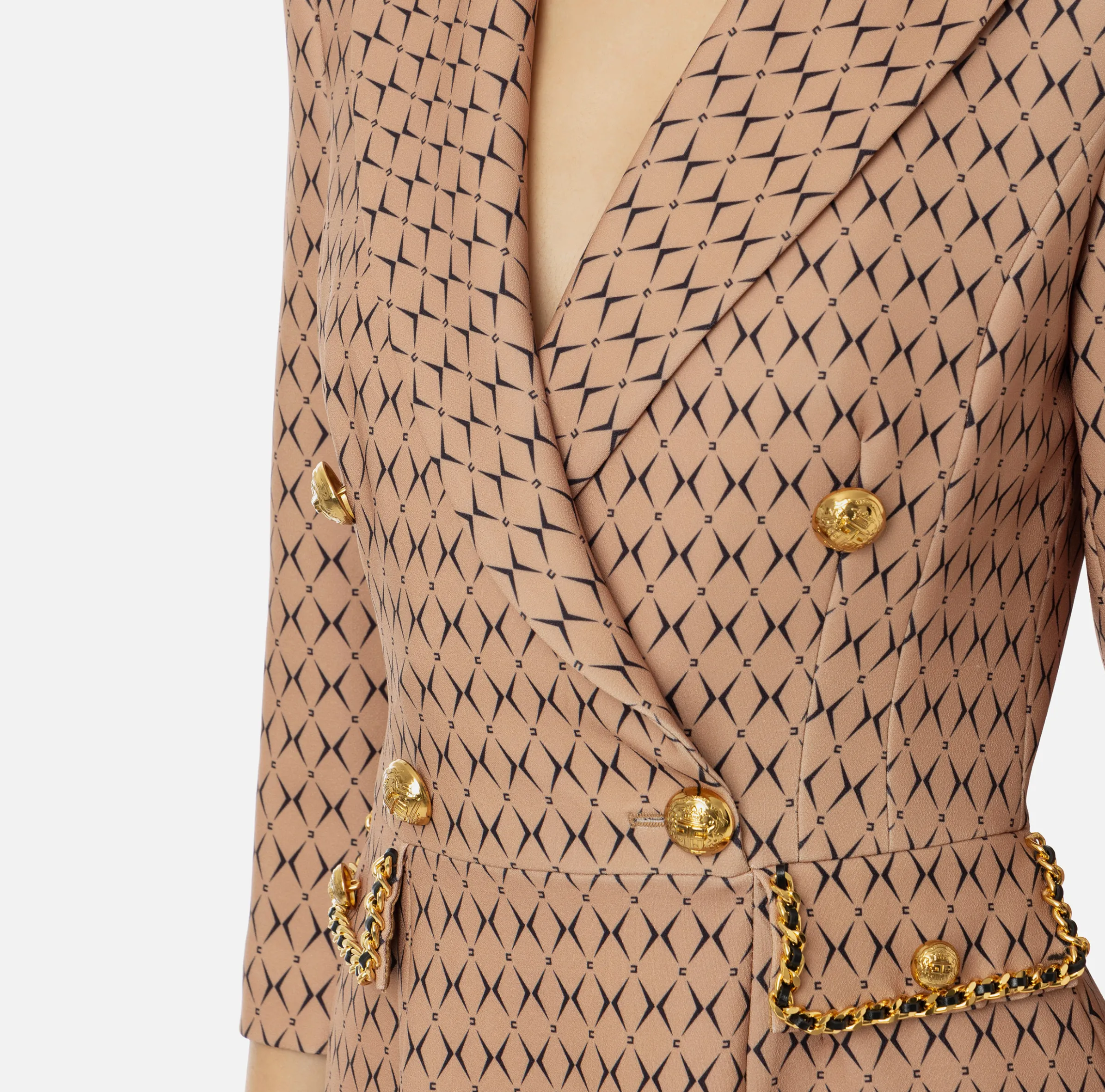 Robe manteau in crêpe stretch stampa rombo con catena
