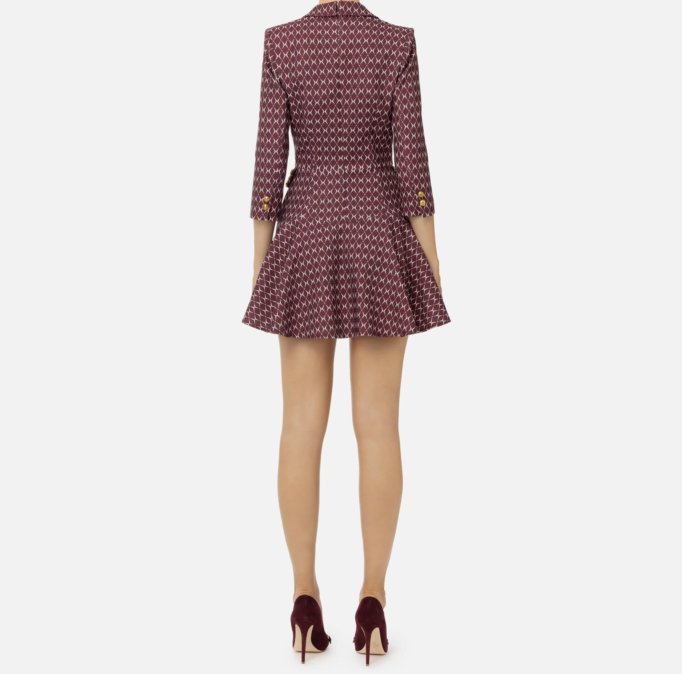 Robe manteau in crêpe stretch stampa rombo con catena