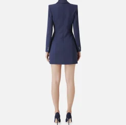 Robe manteau in crêpe stretch con revers in raso