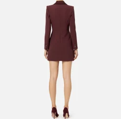 Robe manteau in crêpe stretch con revers in raso