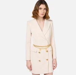 Robe manteau in crêpe stretch con cintura