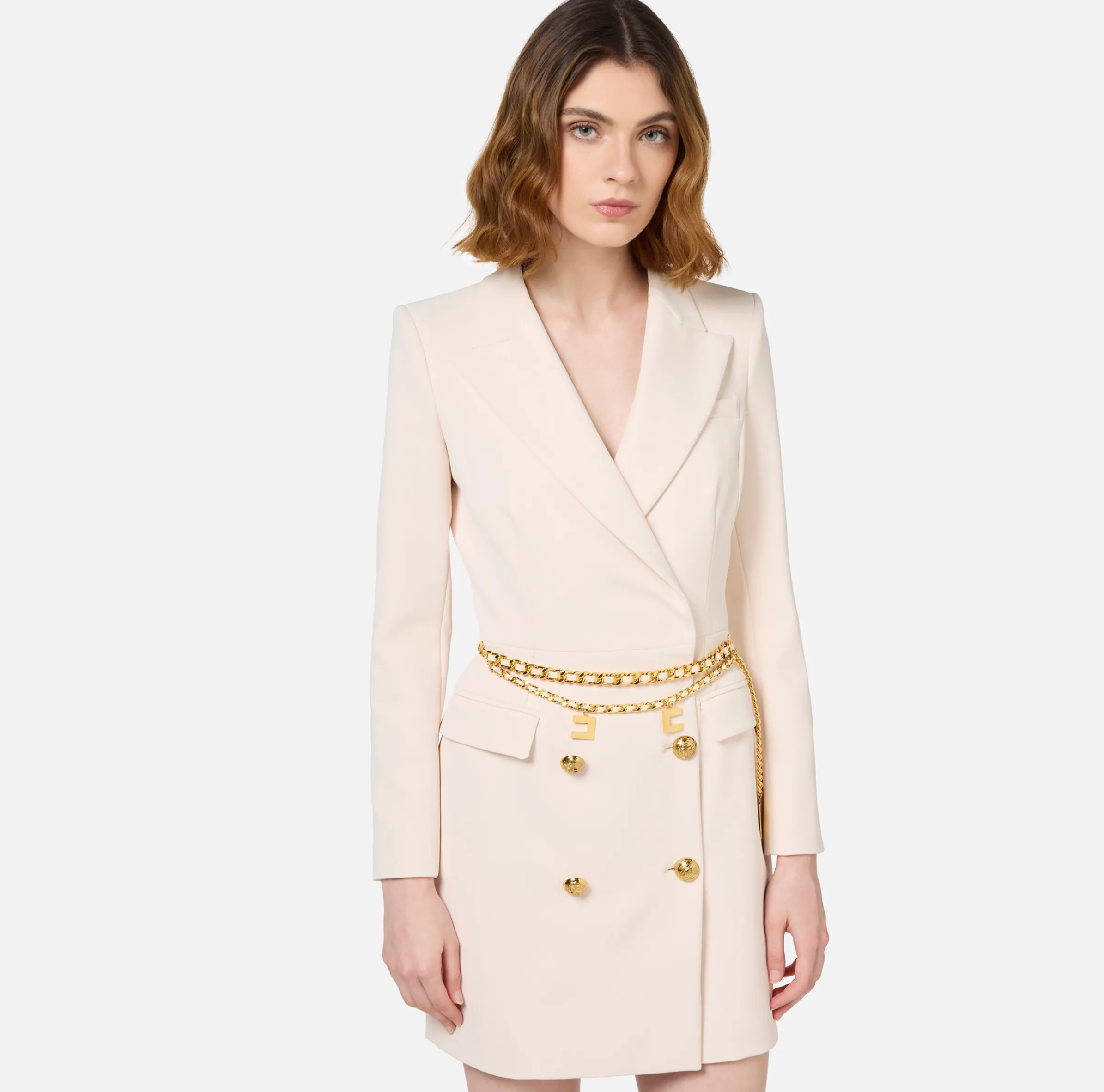 Robe manteau in crêpe stretch con cintura