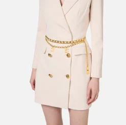 Robe manteau in crêpe stretch con cintura