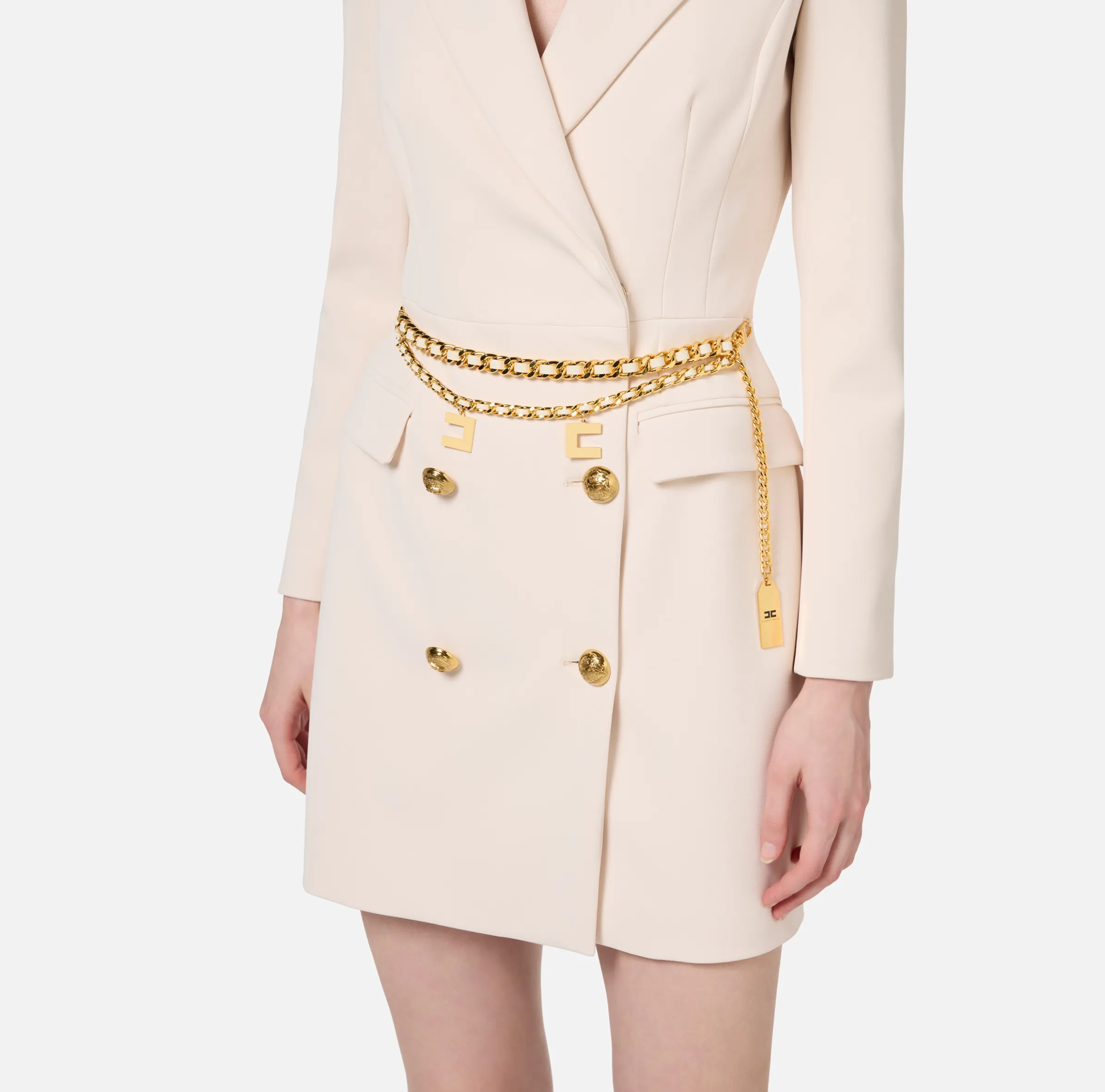 Robe manteau in crêpe stretch con cintura