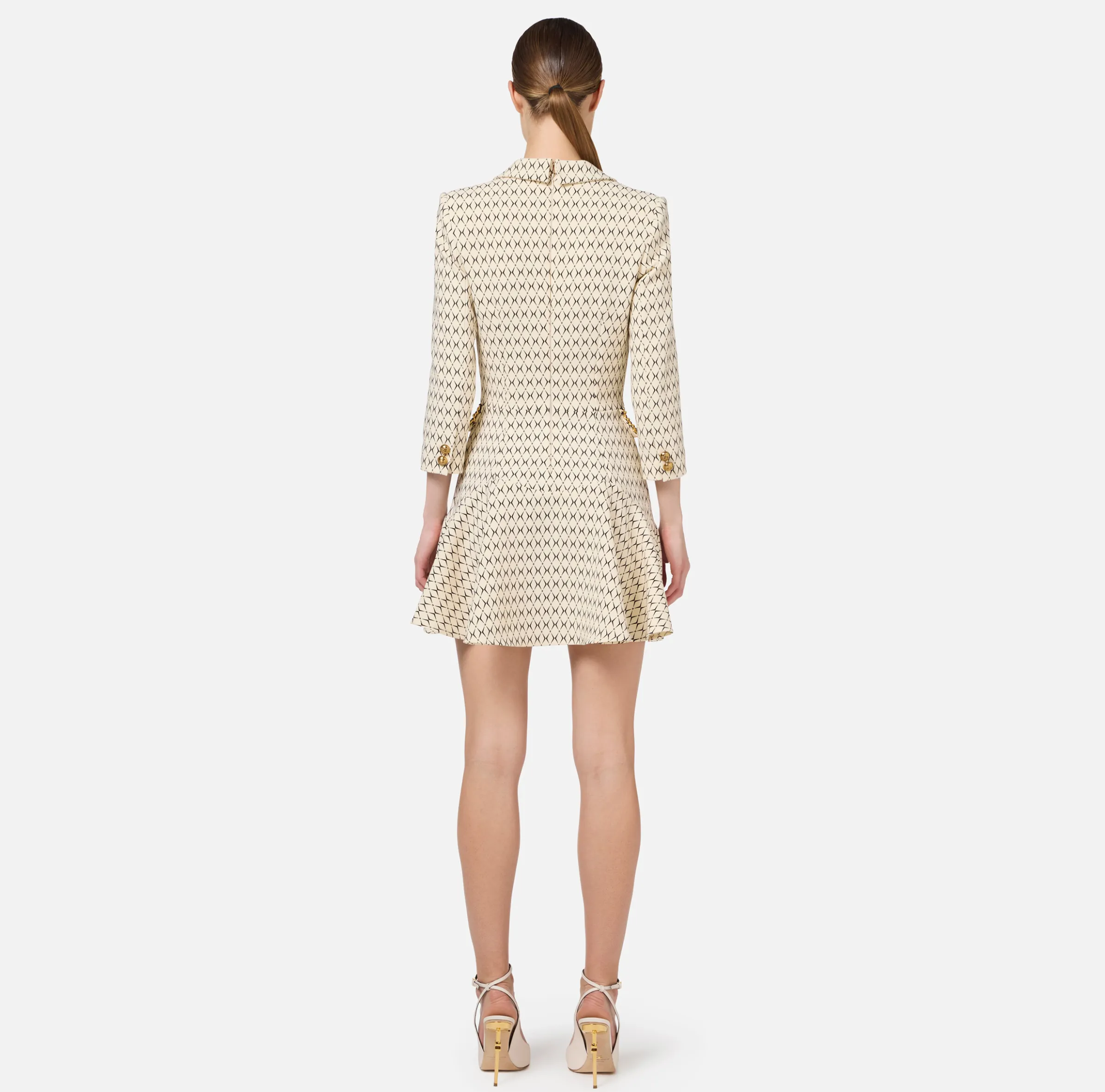 Robe manteau in crêpe stretch stampa rombo con catena