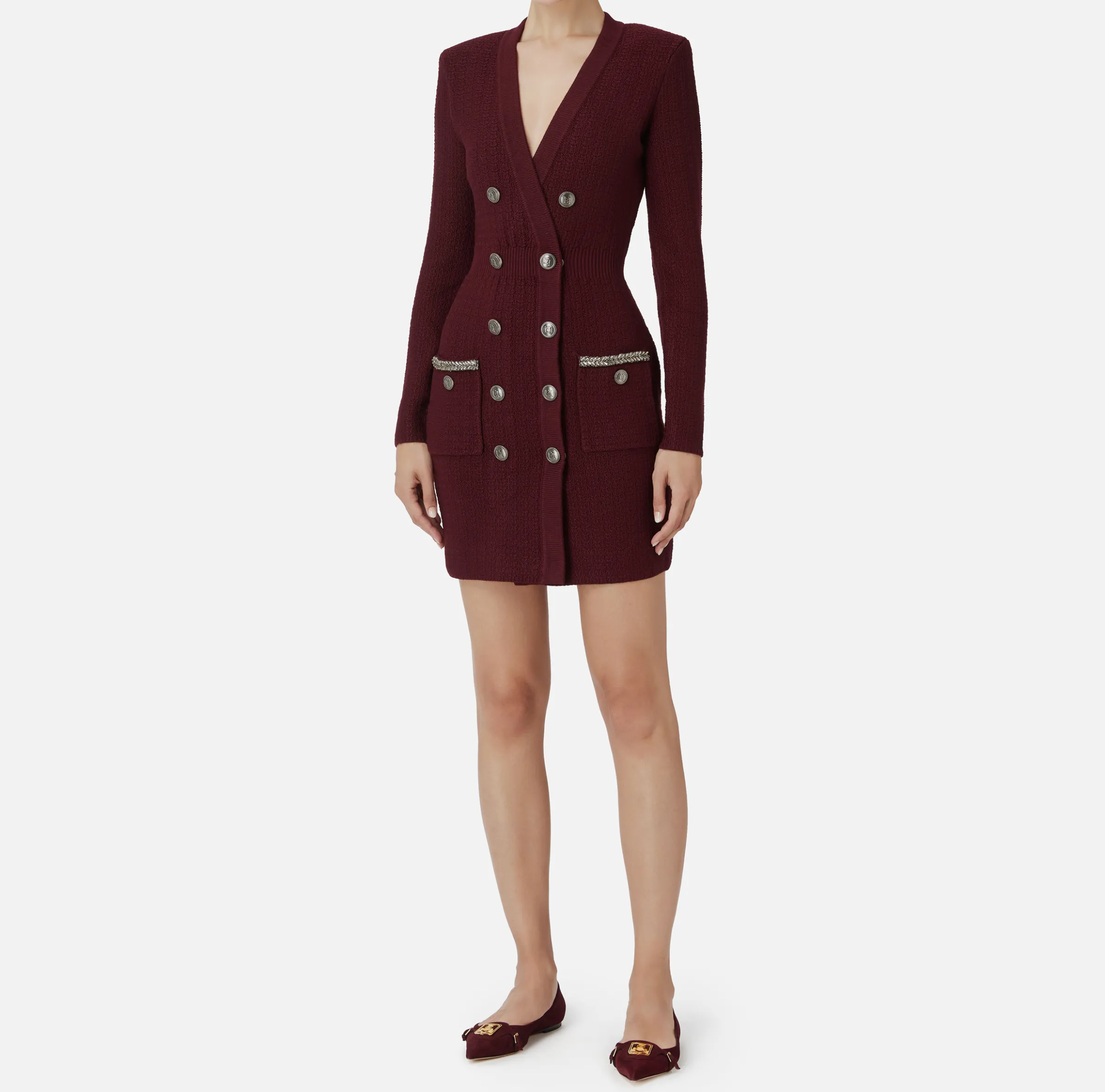 Robe manteau in lana bouclé con ricamo