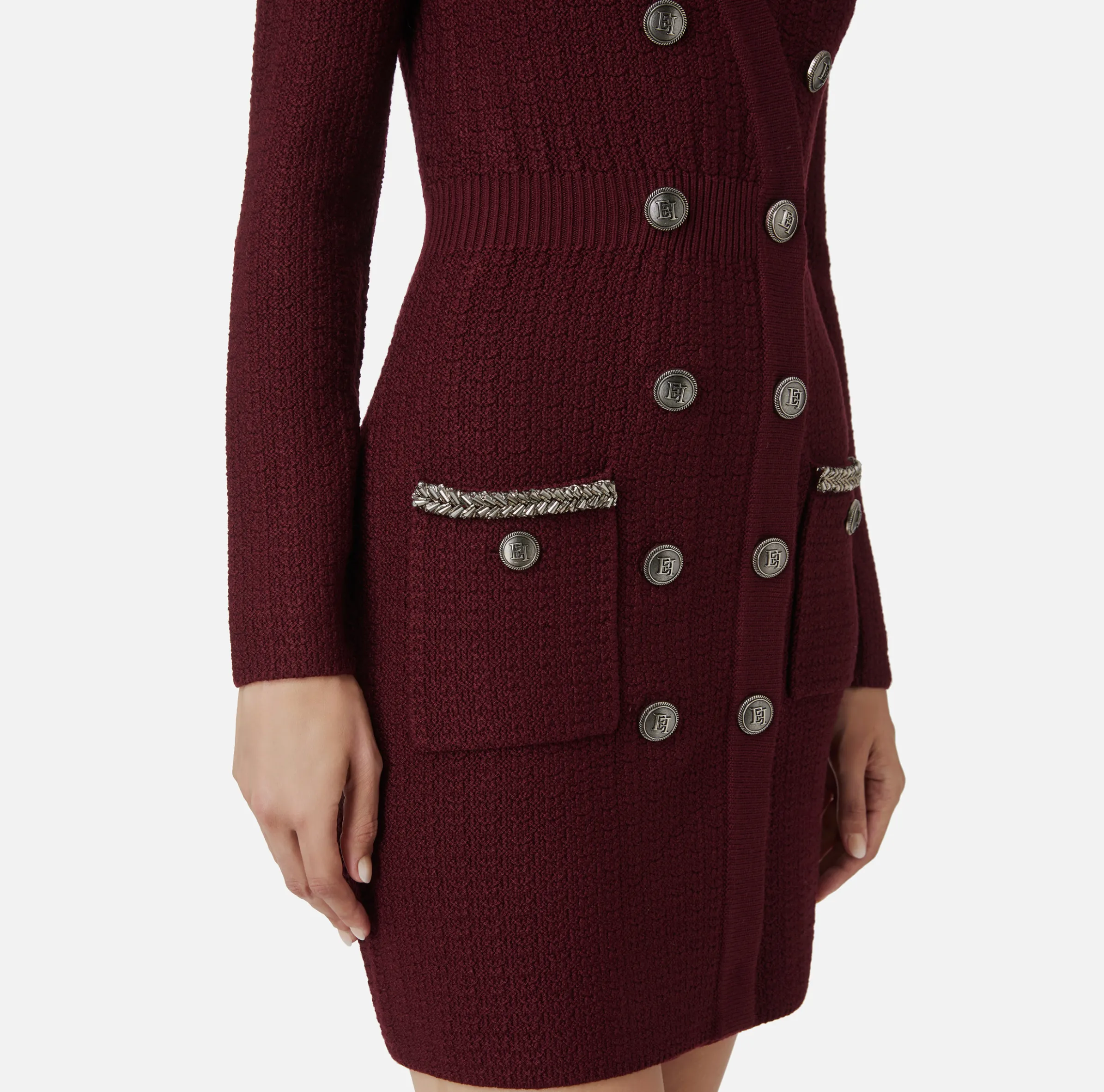 Robe manteau in lana bouclé con ricamo