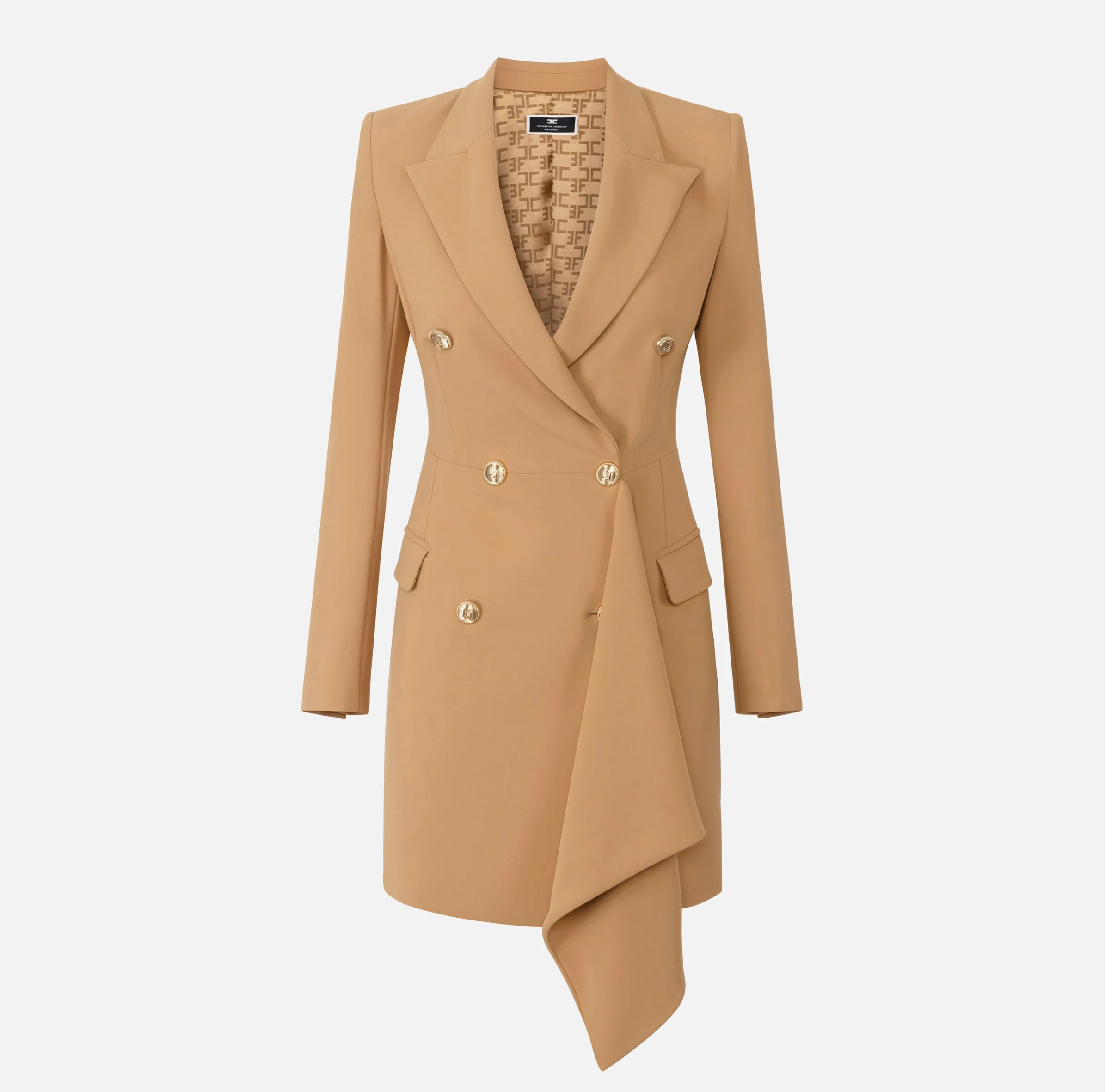 Robe-manteau doppiopetto in crêpe con ruche