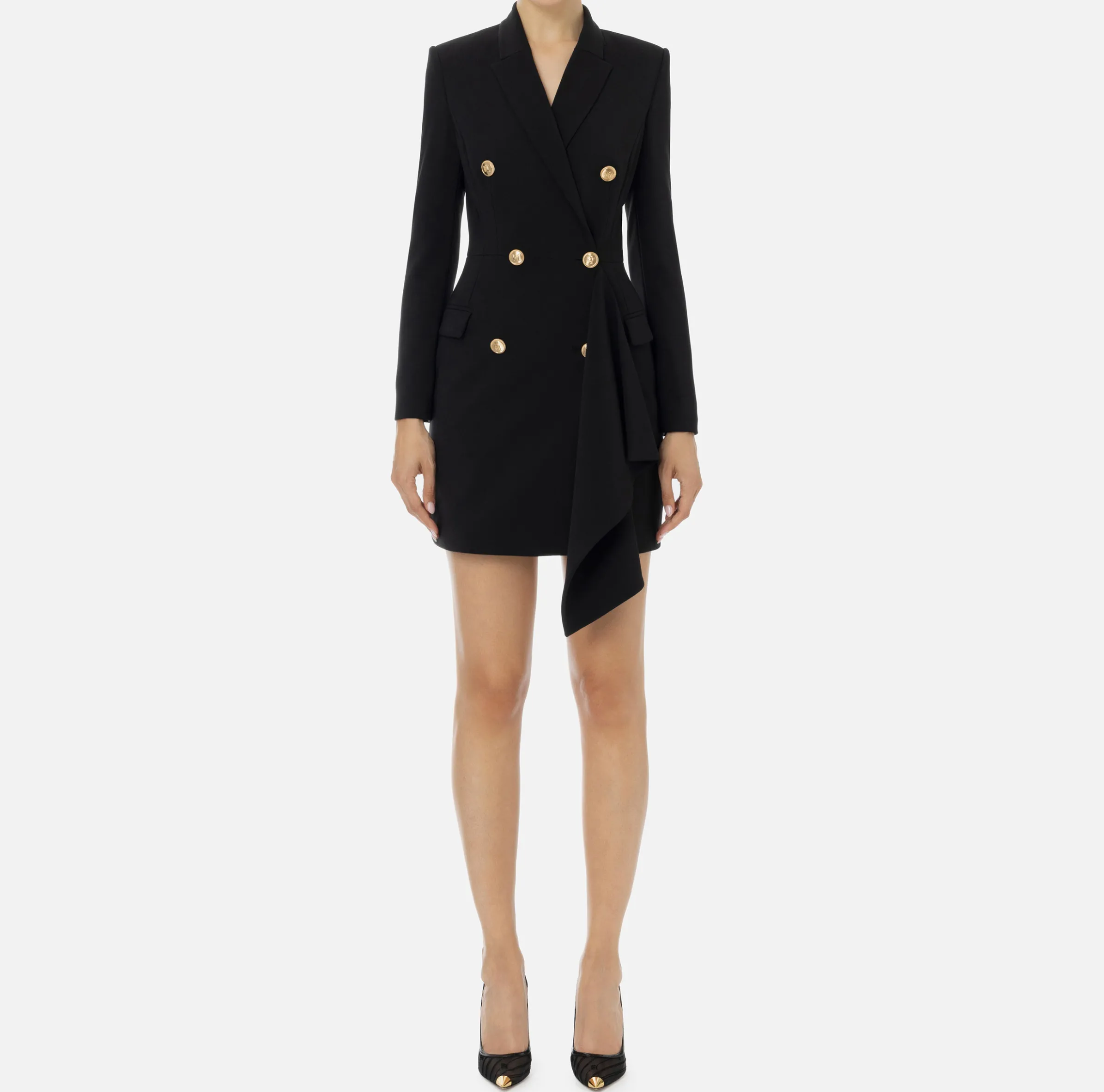 Robe-manteau doppiopetto in crêpe con ruche