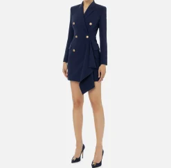 Robe-manteau doppiopetto in crêpe con ruche