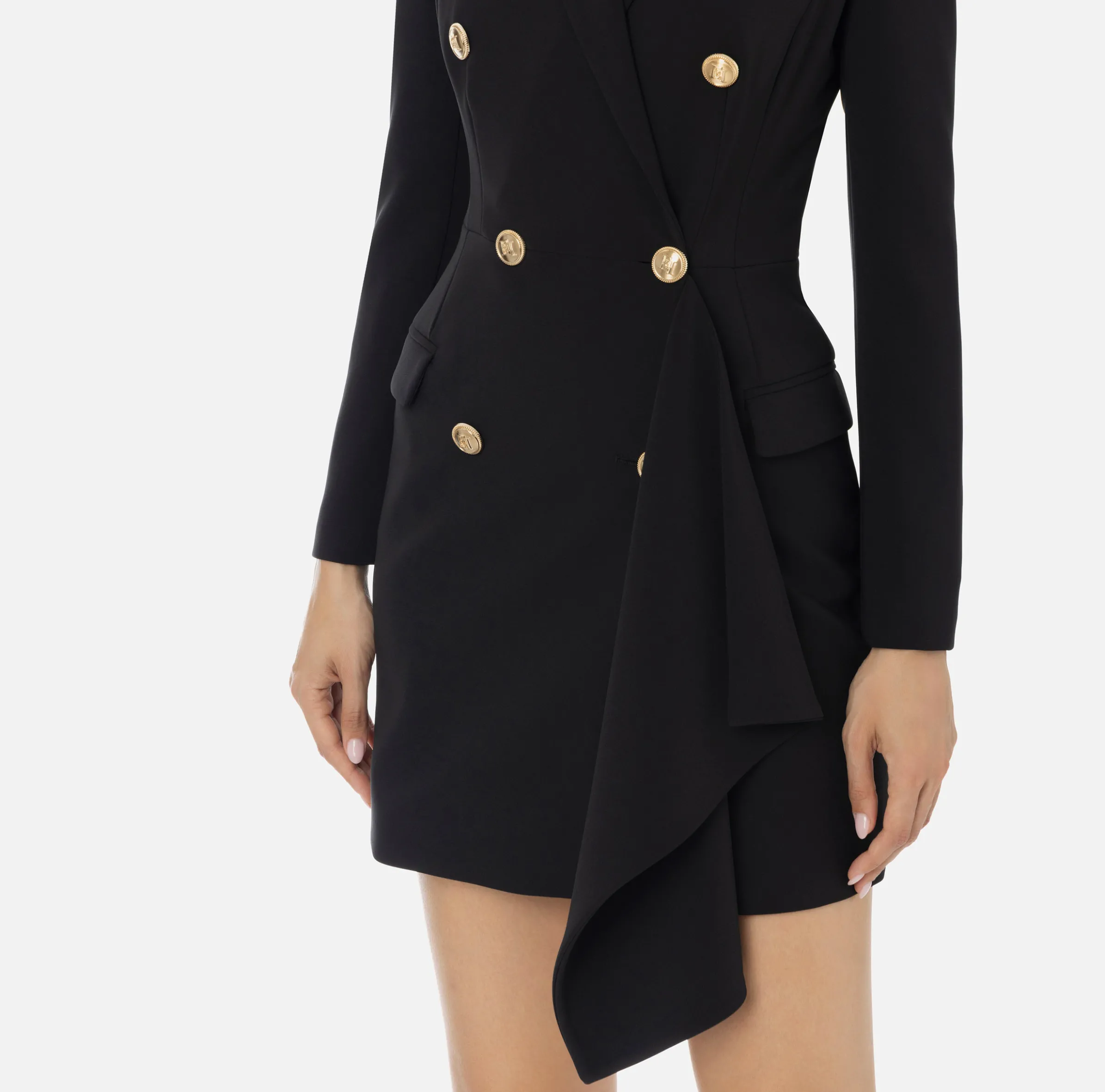 Robe-manteau doppiopetto in crêpe con ruche