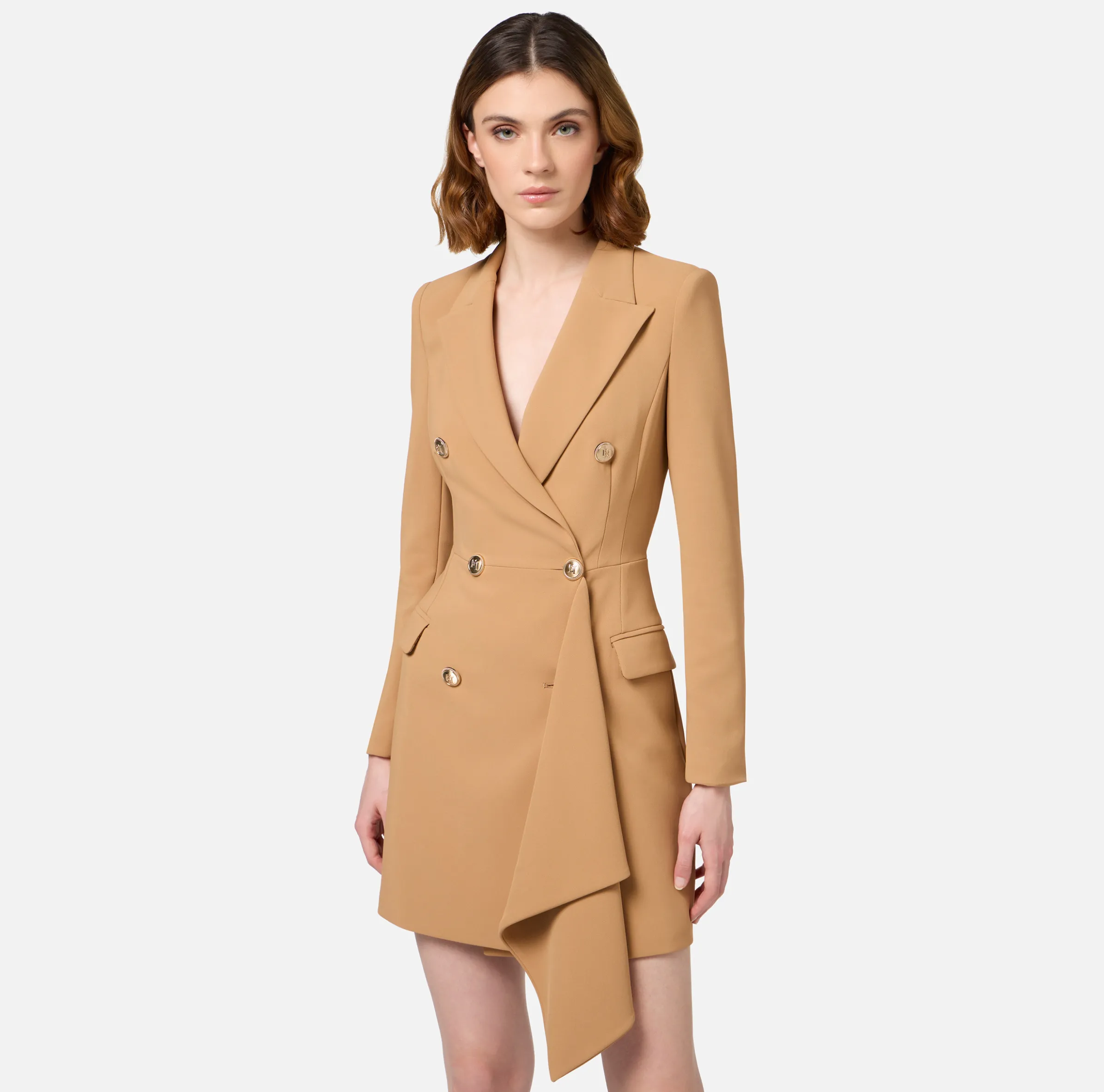 Robe-manteau doppiopetto in crêpe con ruche