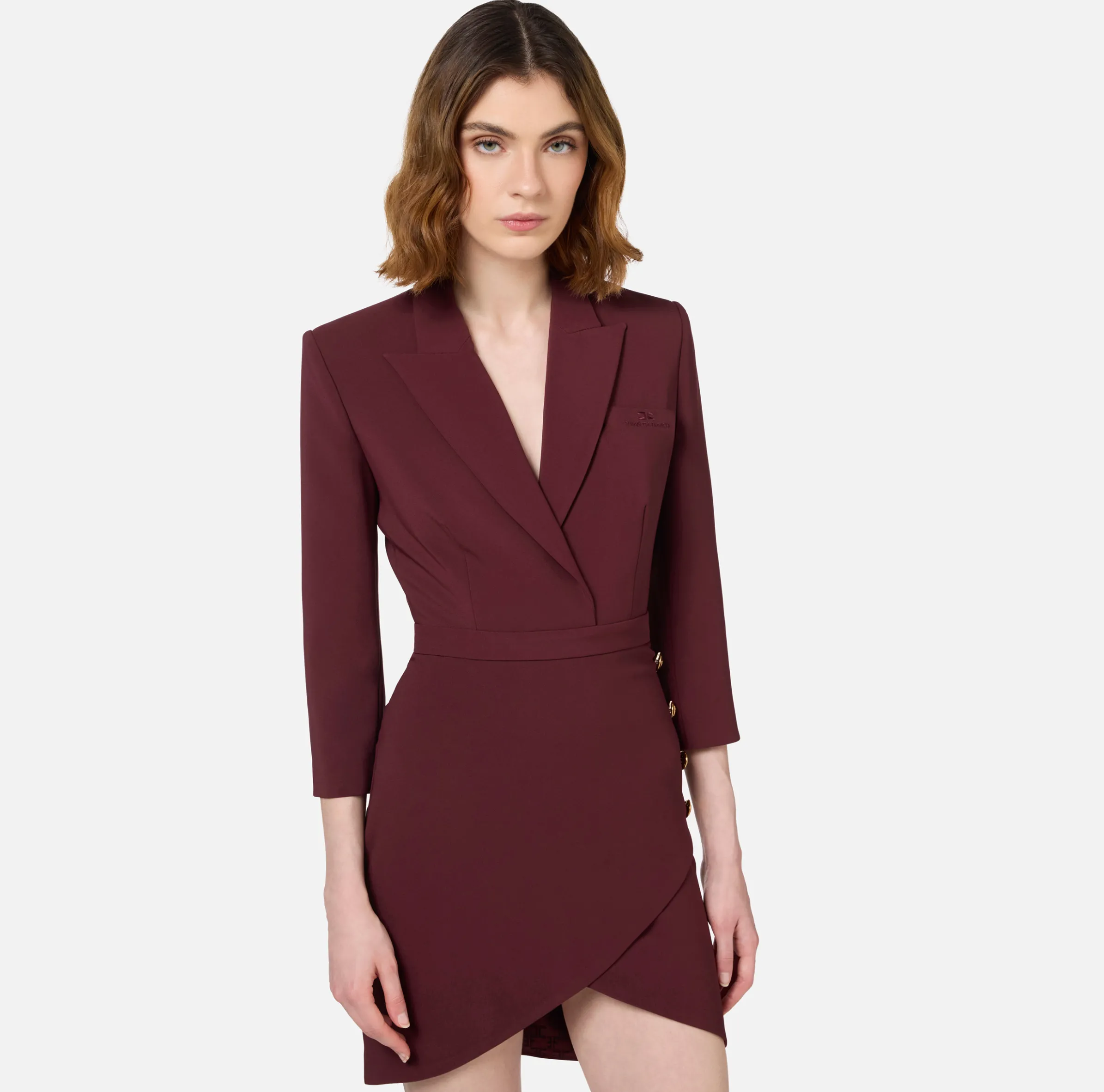 Robe-manteau in crêpe con bottoni al fianco