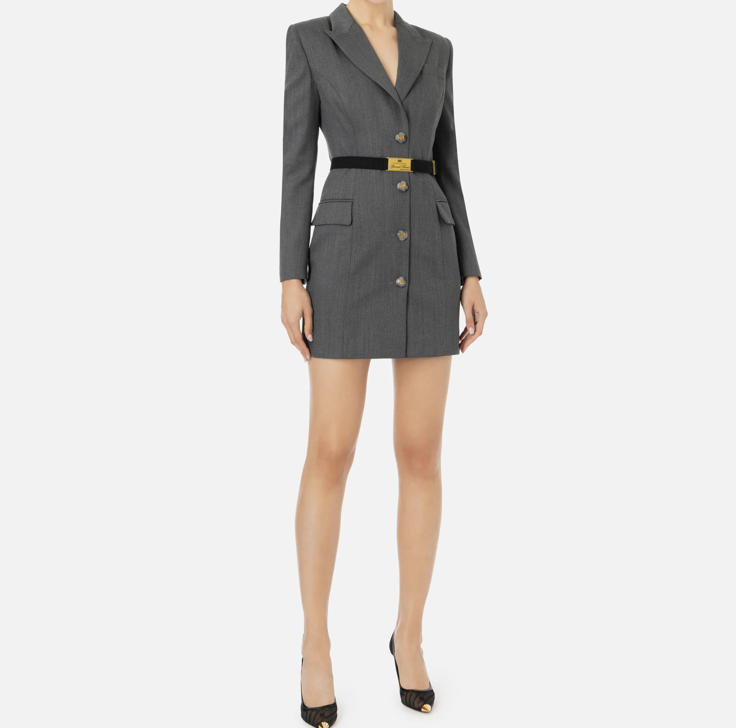 Robe-manteau in fresco lana con cintura