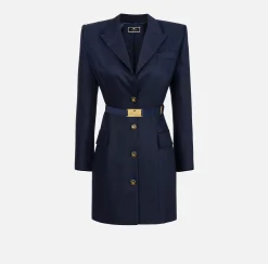 Robe-manteau in fresco lana con cintura