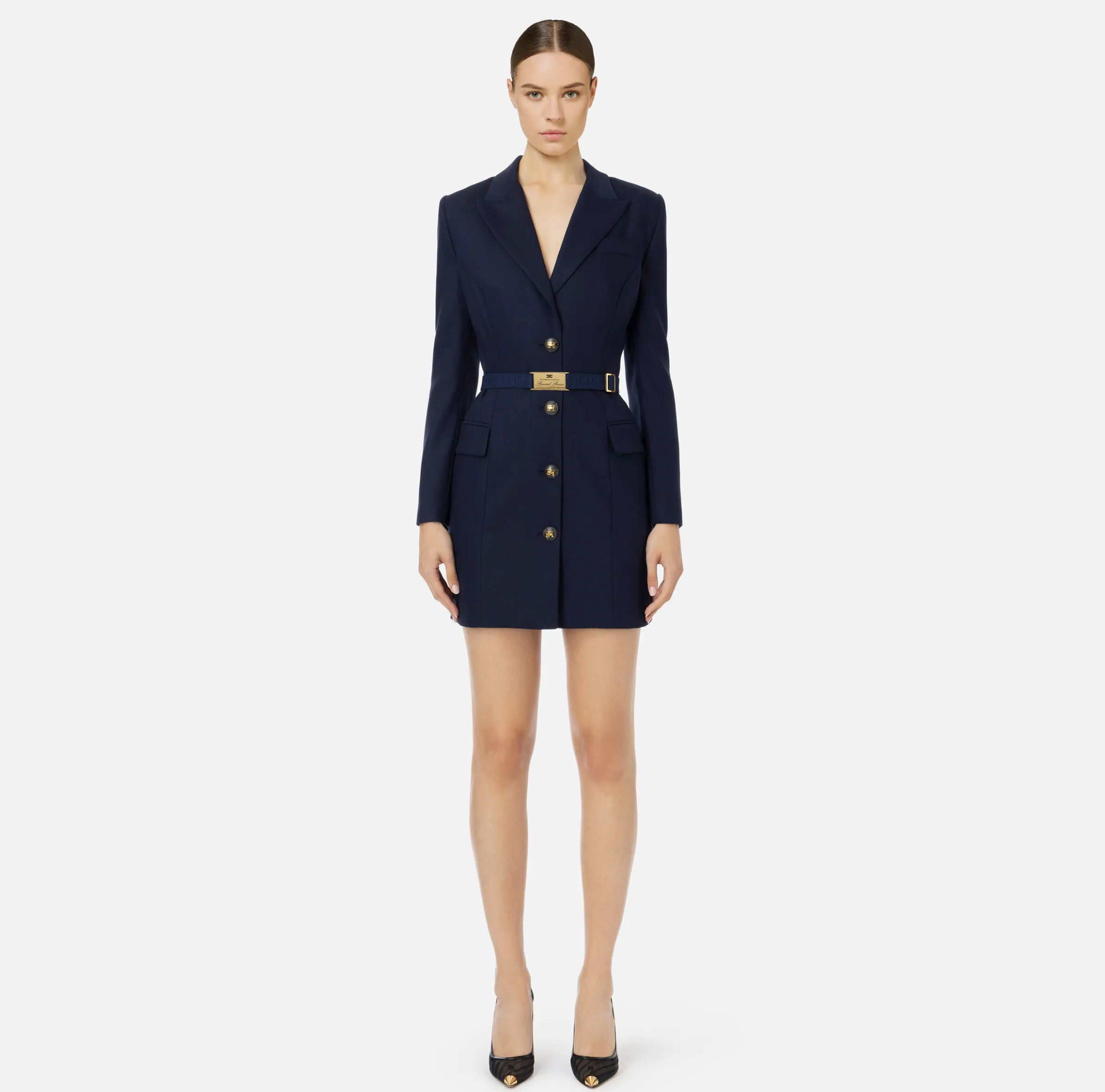 Robe-manteau in fresco lana con cintura