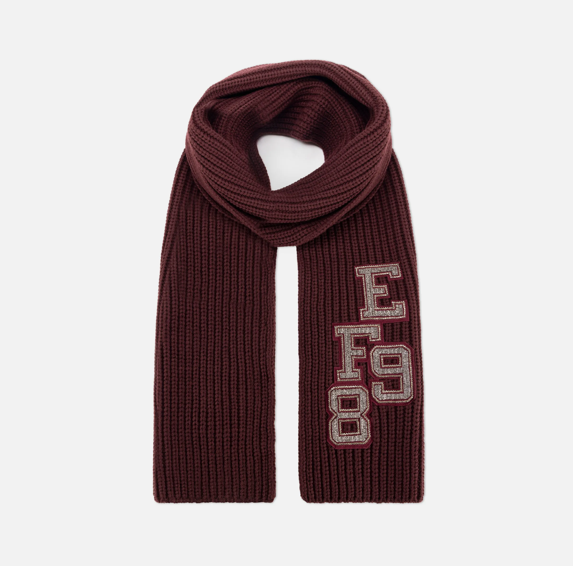 Sciarpa in lana a coste con patch stile college