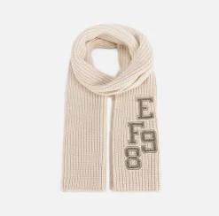 Sciarpa in lana a coste con patch stile college