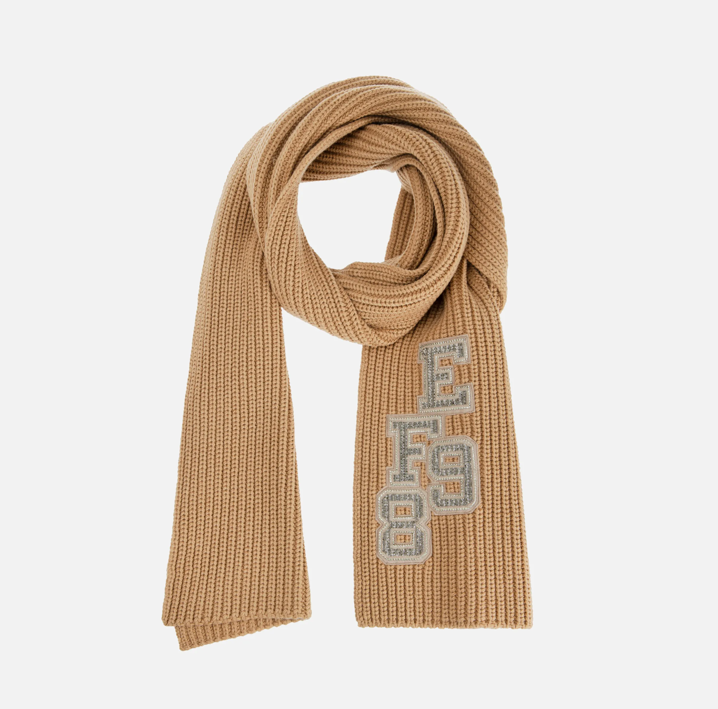 Sciarpa in lana a coste con patch stile college