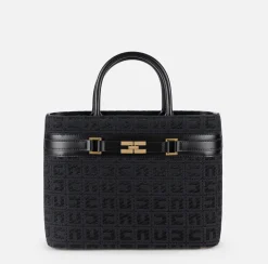 Shopper grande in tessuto jacquard con morsetto