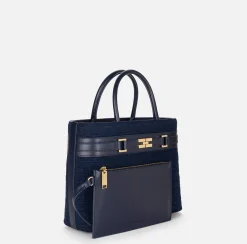 Shopper grande in tessuto jacquard con morsetto